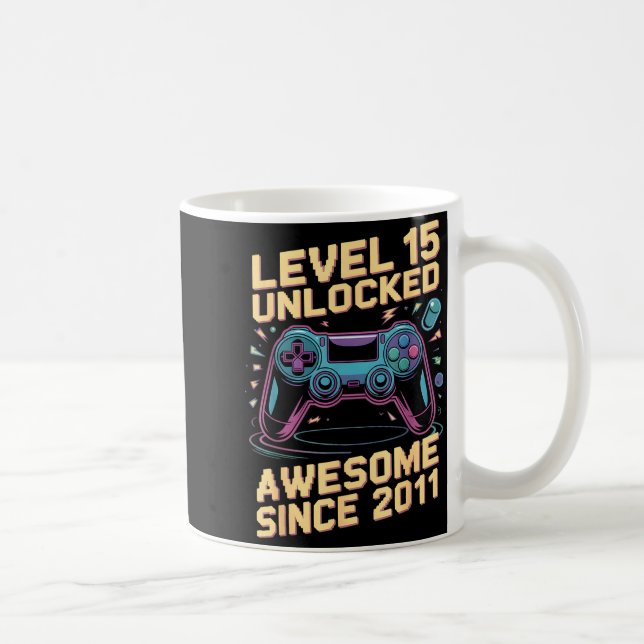 15th Birthday Boy Gift Level 15 Gamer 2011 15 Year Kaffemugg (Höger)