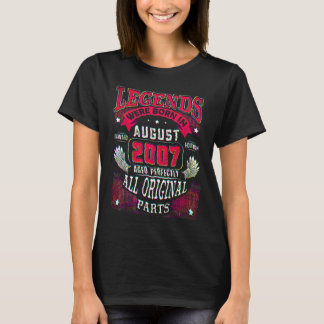 15th Birthday Legends Born In August 2007 15 Year T Shirt