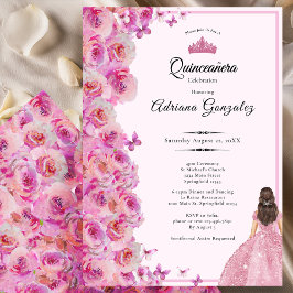 15th birthday Pink Roses and Dress Quinceanera Inbjudningar