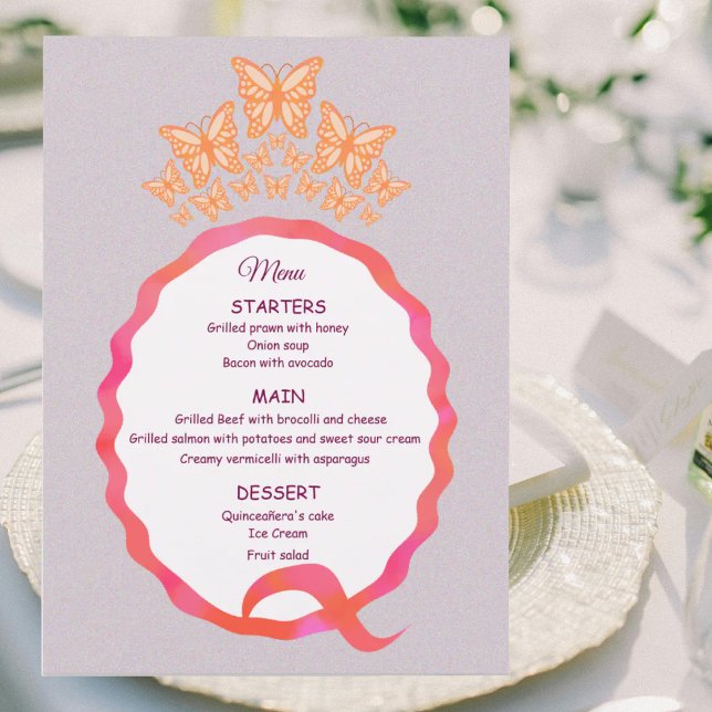 15th Birthday Quinceanera Butterfly Crown Squiggle Meny (Skapare uppladdad)