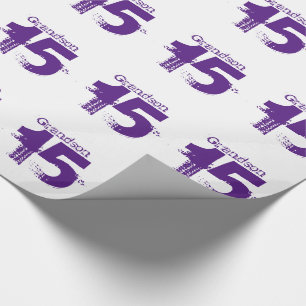 15th födelsedag för en sonson, lila på white. presentpapper
