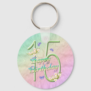 15th Födelsedagfjärilsträdgård Keychain Nyckelring
