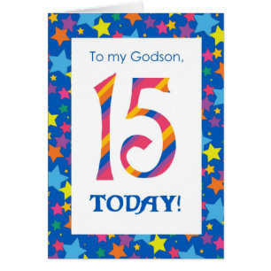 15th Födelsedagkort för Godson, randar och Hälsningskort