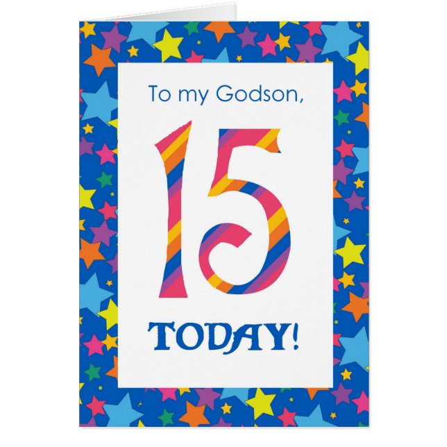 15th Födelsedagkort för Godson, randar och Hälsningskort (Framsidan)