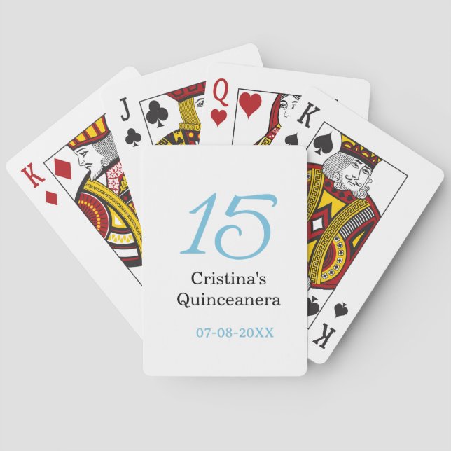 15th quinceanera birthday blue black bold letter n casinokort (Baksidan)