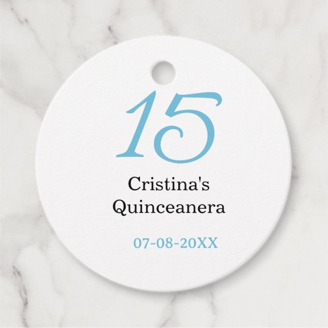 15th quinceanera birthday blue black bold letter n gåvor etiketter (Framsida)