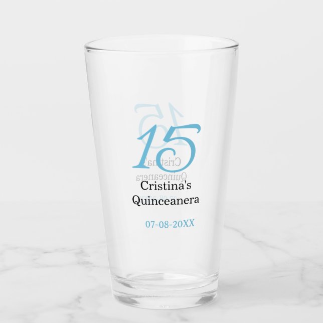 15th quinceanera birthday blue black bold letter n glaskopp (Framsida)