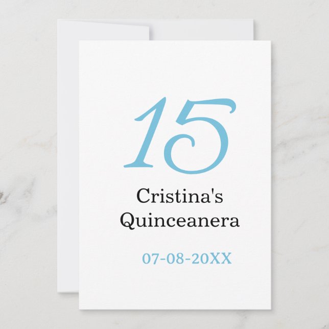 15th quinceanera birthday blue black bold letter n inbjudningar (Framsida)