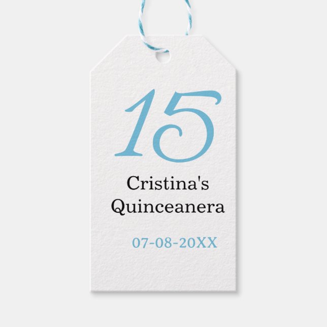 15th quinceanera birthday blue black bold letter n presentetikett (Framsidan)
