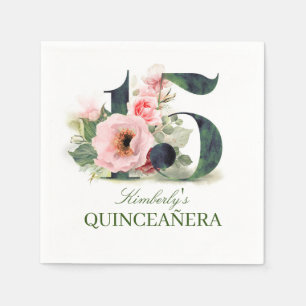 15th Quinceanera för blommigt födelsedag Pappersservett