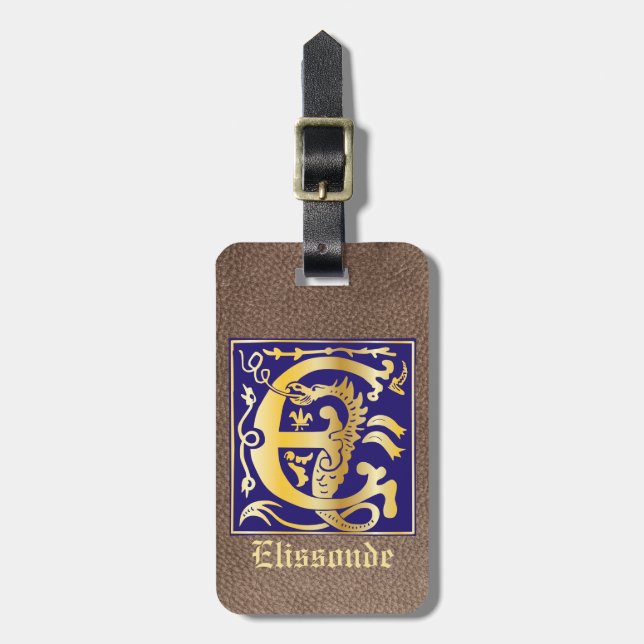 1600-talet gav mytiska kräk dekorativt kapital E Bagagebricka (Vertikal Framsida)