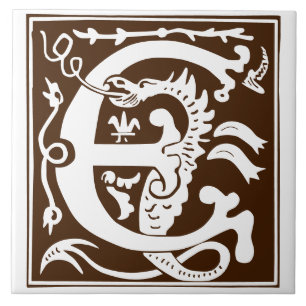 1600-talet gav mytiska kräk dekorativt kapital E Kakelplatta