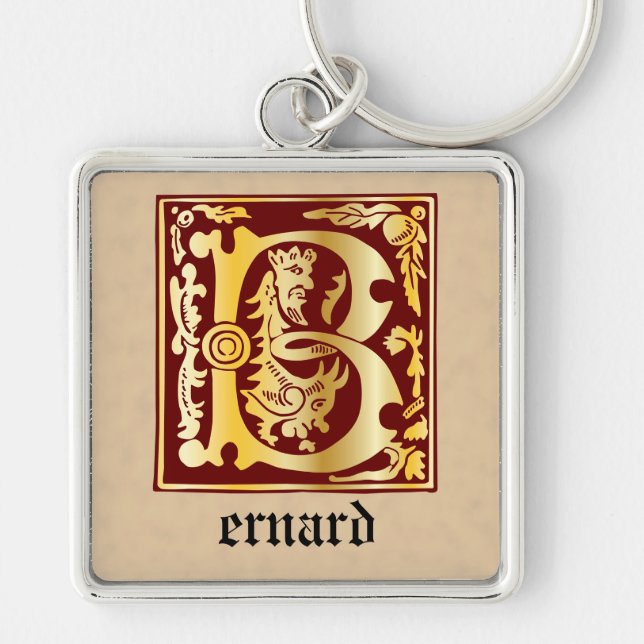 1600-talet ger mytiska besättningar dekorativt kap fyrkantig silverfärgad nyckelring (Framsidan)