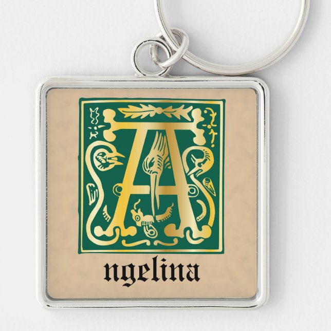 1600-talet skapar dekorativt kapital A Fyrkantig Silverfärgad Nyckelring (Framsidan)