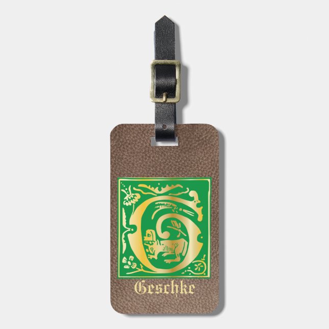 1600-talet skapar dekorativt kapital G Bagagebricka (Vertikal Framsida)