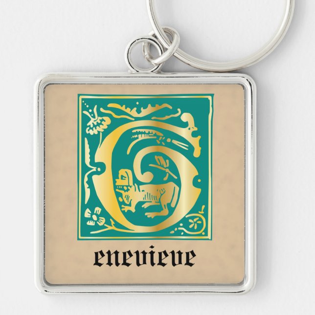 1600-talet skapar dekorativt kapital G Fyrkantig Silverfärgad Nyckelring (Framsidan)