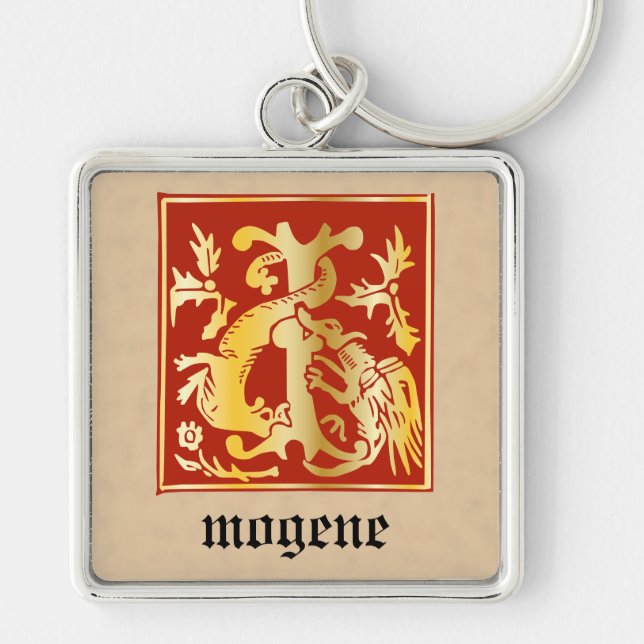 1600-talet skapar dekorativt kapital I Fyrkantig Silverfärgad Nyckelring (Framsidan)