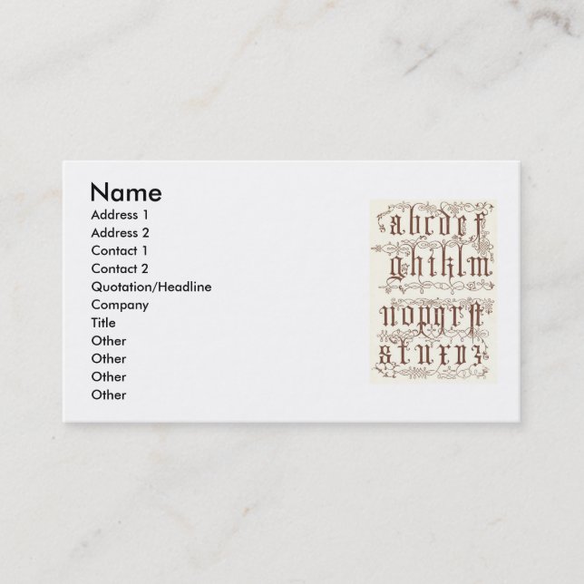 1600-talets Alphabet-Affärskort Visitkort (Framsida)