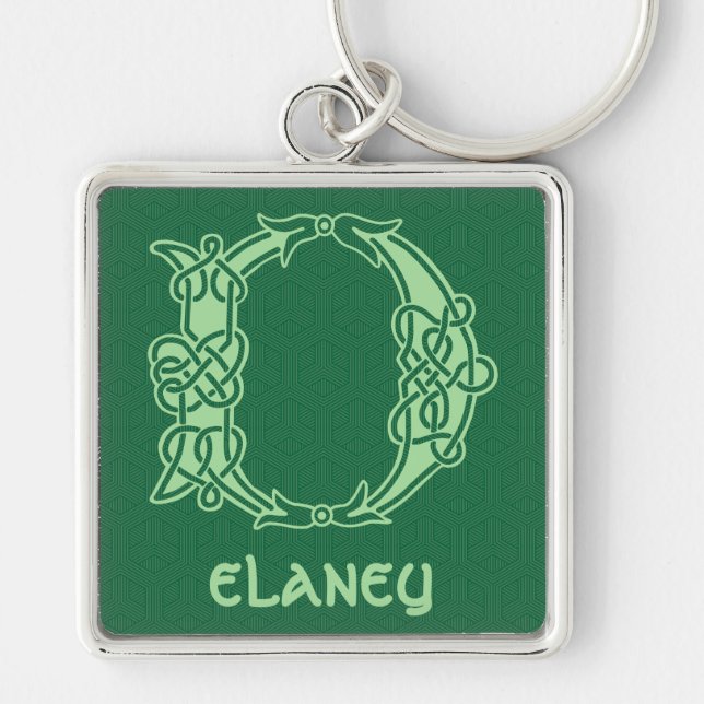 1600-talets keltiska, dekorativa kapital D Fyrkantig Silverfärgad Nyckelring (Framsidan)