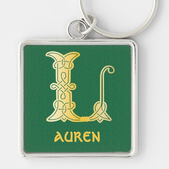 1600-talets keltiska, dekorativa kapital L Fyrkantig Silverfärgad Nyckelring (Framsidan)