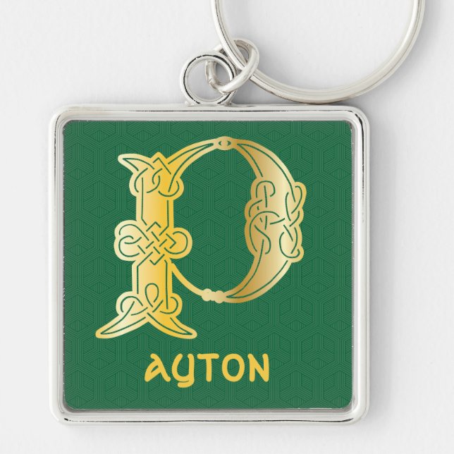 1600-talets keltiska, dekorativa kapital P Fyrkantig Silverfärgad Nyckelring (Framsidan)