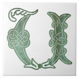 1600-talets keltiska Knot Decorative Capital U Cer Kakelplatta