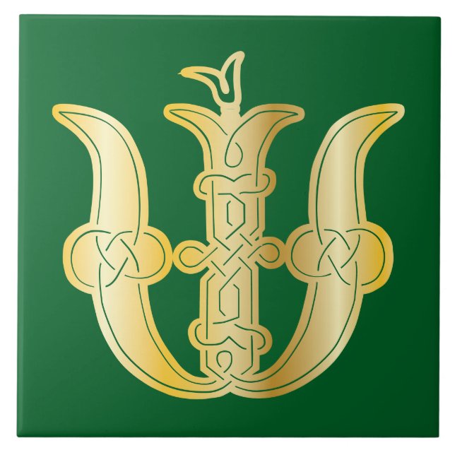 1600-talets keltiska Knot Decorative Capital W Kakelplatta (Framsidan)