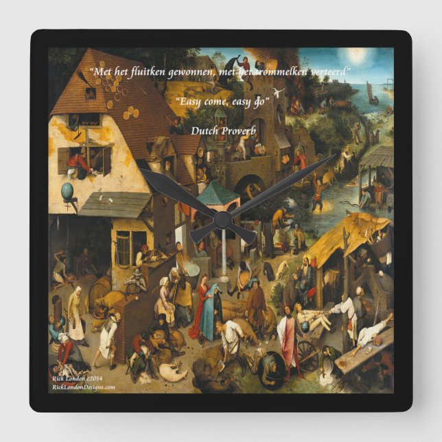 1600-talets nederländska konst- och verbmurklocka fyrkantig klocka (Framsida)