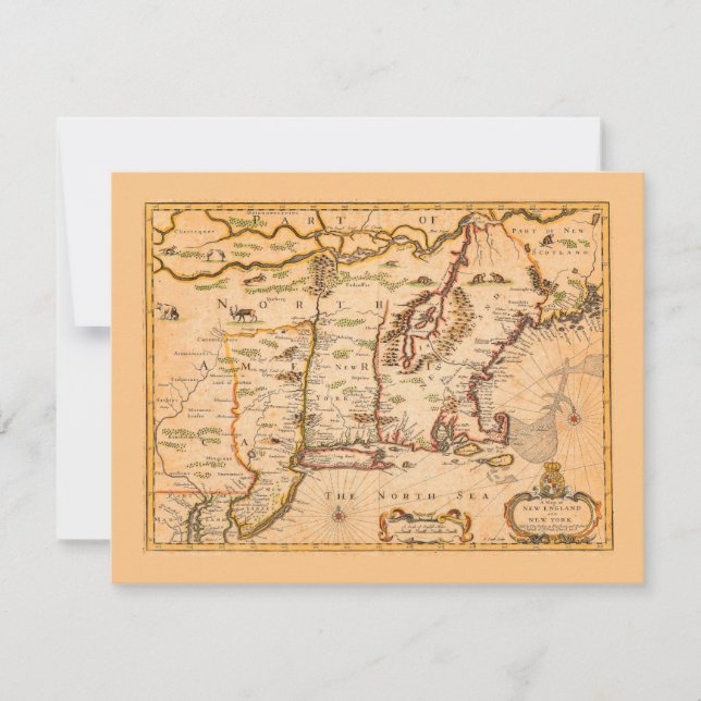 1600-talets New England-karta bosättningar för uri (Framsida)