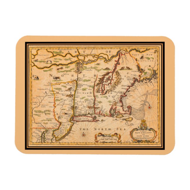 1600-talets New England Karta i Native American Tr Magnet (Horisontell)