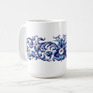 1600-talets prydnadsmonogram för ornat lövvin kaffemugg