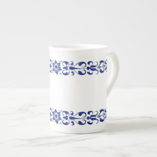 1600-talets romerska, blå, dekorationsdesign, ben benporslin mugg