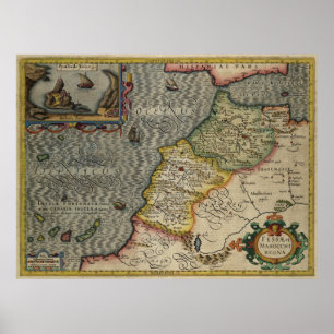 1606 Karta Fez och Marocko av Hondius Poster