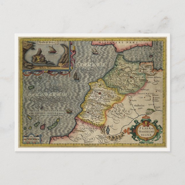 1606 Map Fez and the Kingdom of Morocco by Hondius Vykort (Framsida)
