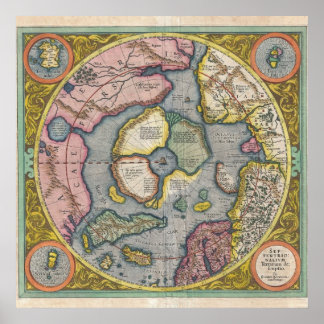 1606 Mercator Hondius Karta i Arktis Poster