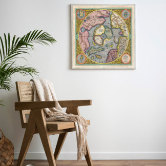 1606 Mercator Hondius Karta i Arktis Poster