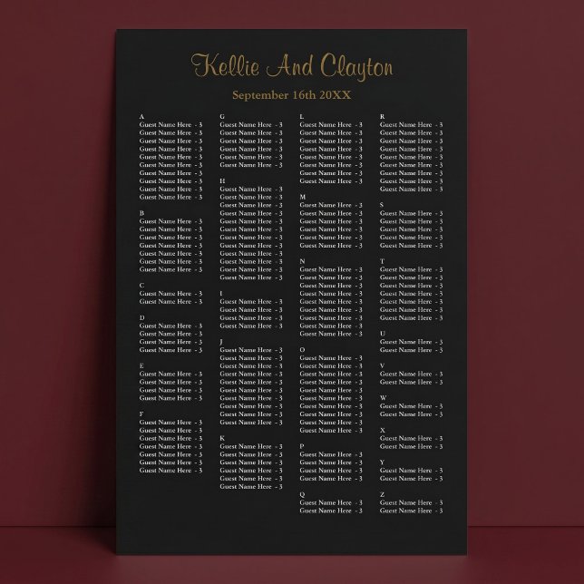 160 Enkel Svart Bröllops Placeringsplan Poster (Skapare uppladdad)
