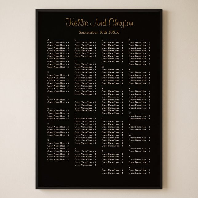 160 Enkel Svart Bröllopsplatskarta Poster (Skapare uppladdad)