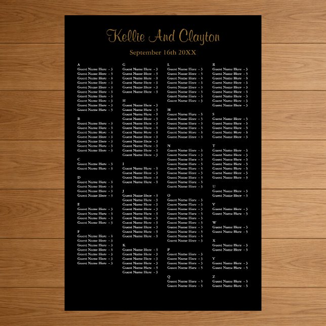 160 enkelt sätesschema för svart Bröllop Poster (Skapare uppladdad)