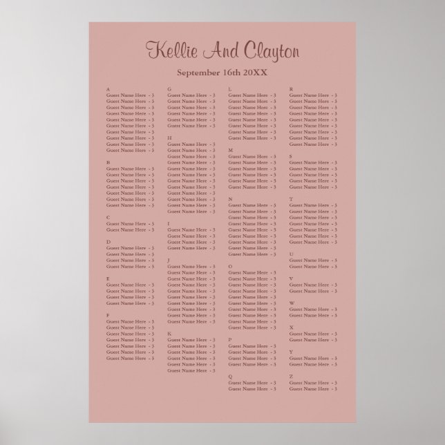 160 enkelt sittdiagram för Cinnamon Ro Bröllop Poster (Framsidan)