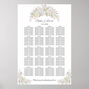 160 gäster i Vita Rosa ros Bröllop-sätesdiagram Poster