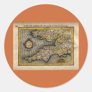 1610 Karta av Cornwall, Devon, Somerset etc. Runt Klistermärke