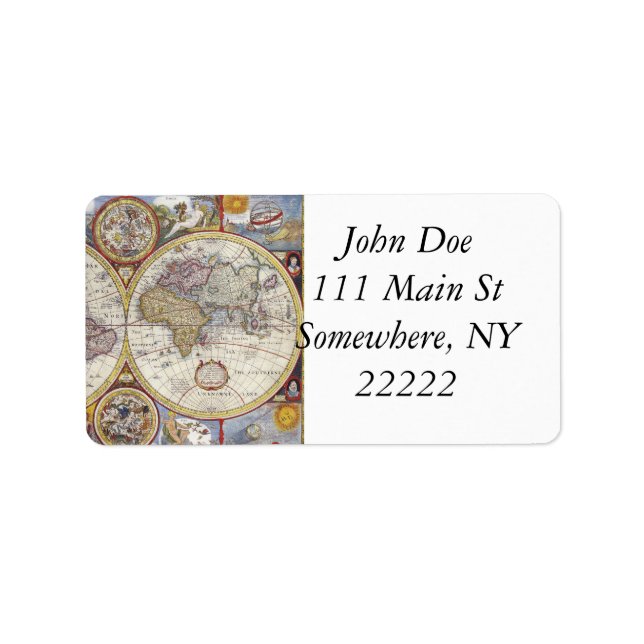 1626-Vintagens världskarta Adressetikett (Framsidan)
