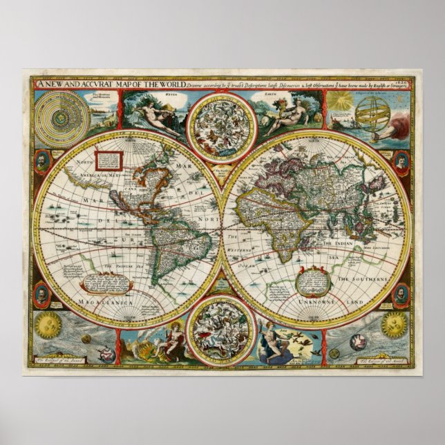1627-Vintagens världskarta Poster (Framsidan)
