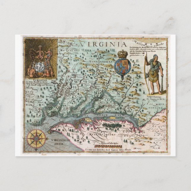 1627 Virginia Karta Vykort (Framsida)