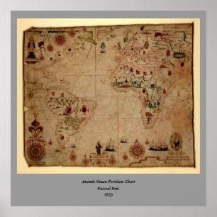 1633 Atantic Ocean Portolan Chart - Pascol Roiz Poster
