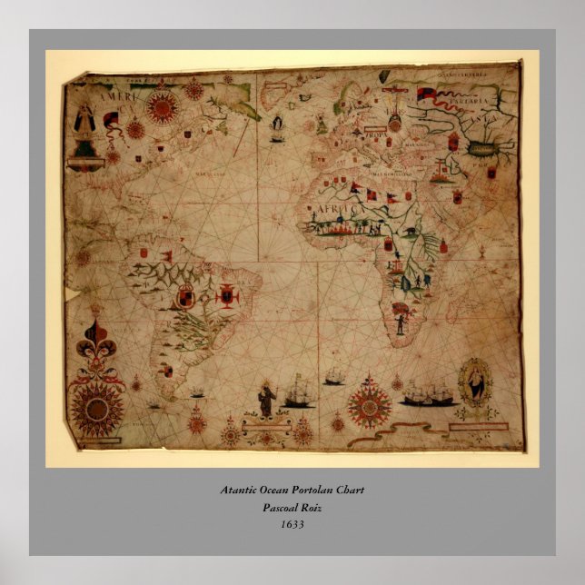 1633 Atantic Ocean Portolan Chart - Pascol Roiz Poster (Framsidan)