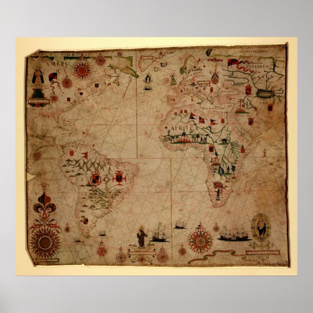 1633 Atantic Ocean Portolan Chart - Pascol Roiz Poster (Framsidan)