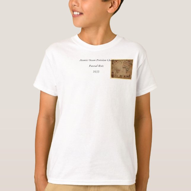 1633 Atantic Ocean Portolan Chart - Pascol Roiz Tee Shirt (Framsida)
