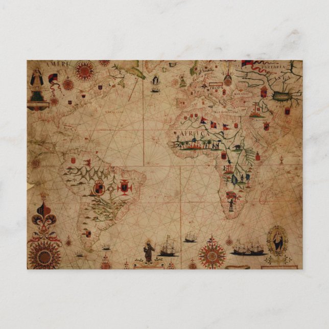 1633 Atantic Ocean Portolan Chart - Pascol Roiz Vykort (Framsida)
